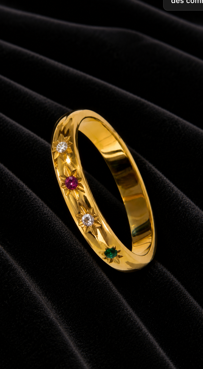 Bague dorée pierres colorées | Finition brillante