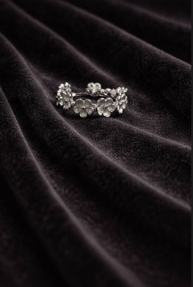 Bague - anneau argent aux fleurs délicates